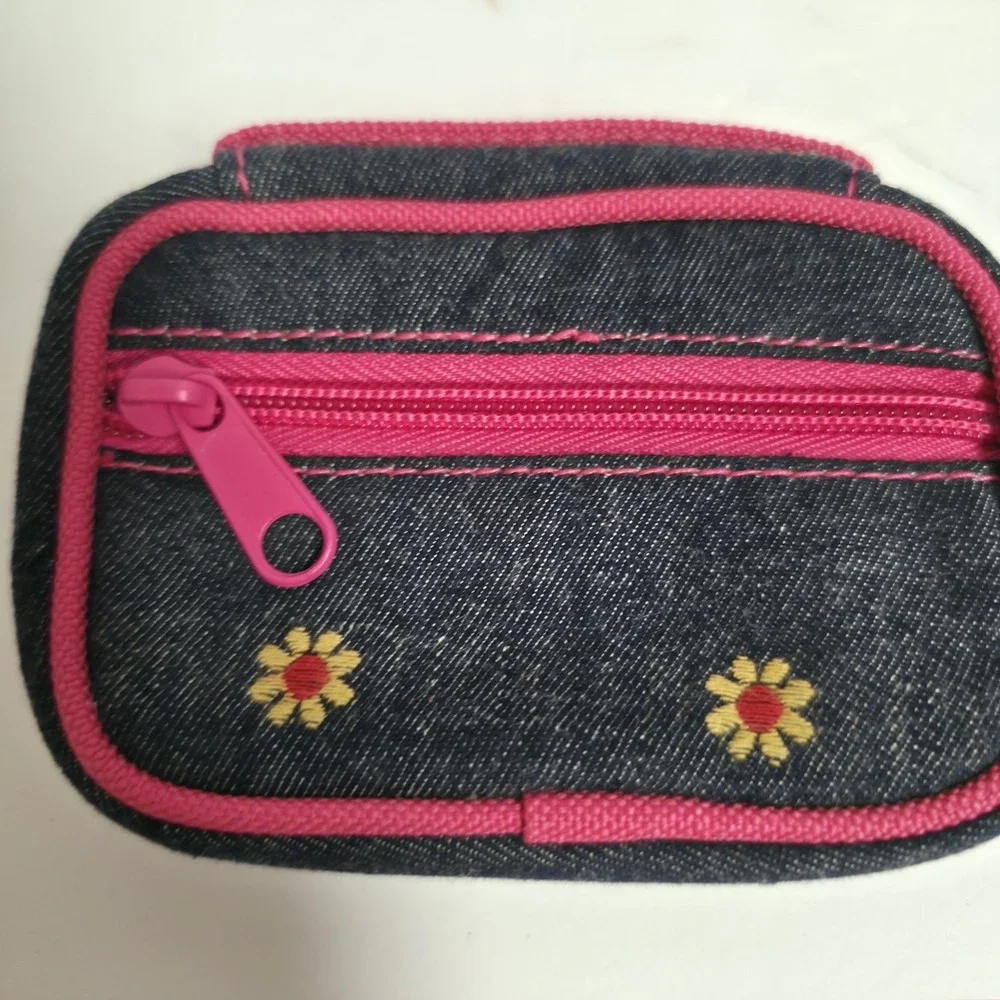 Vintage 2005 Thomas Nelson Flower Power Denim Bible Cover Case Large w/ Pouch